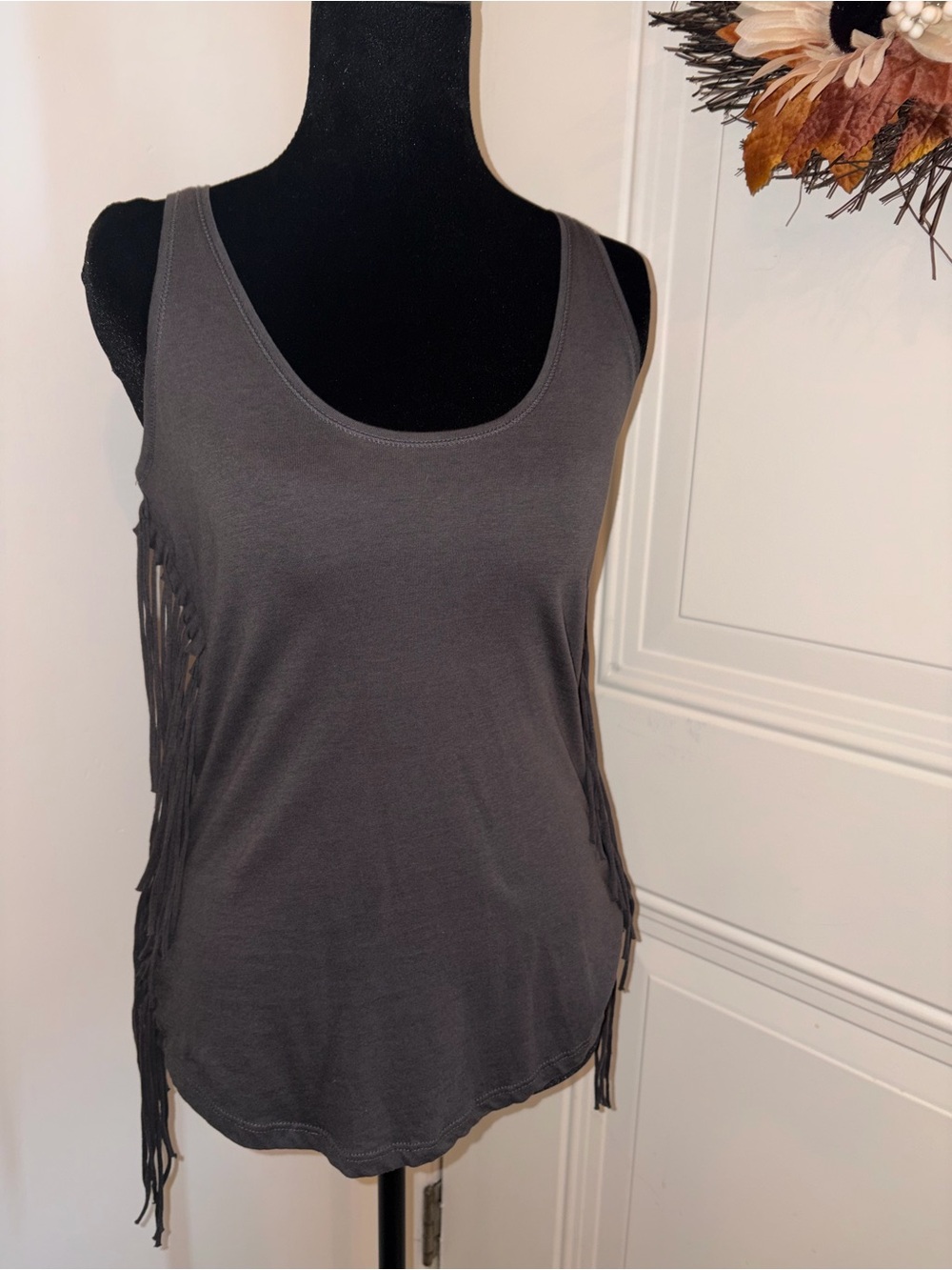 Zara Charcoal Gray Fringe Tank Top